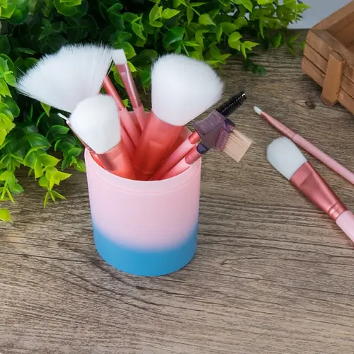 12 Brochas De Maquillaje + Cubo Plástico Portátil Gradient