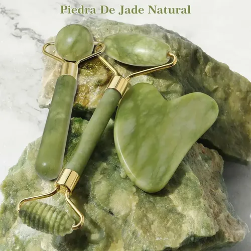 Masajeador De Jade Y Rodillo Facial | Masajeador Facial Jade