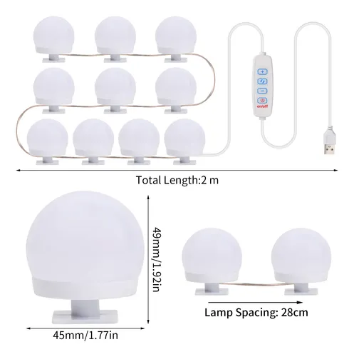 Focos Led Regulables For Espejo De Tocador,10 Bombillas Led
