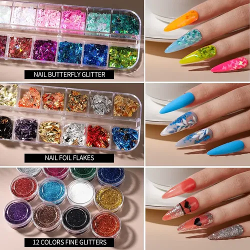 Kit Decoración Uñas Brillos Pinceles Y Strass Nail Art