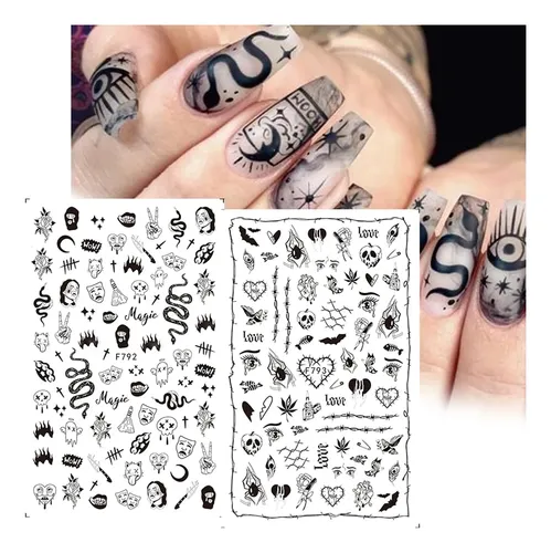 Ykzfui Stickers Uñas Góticos Serpiente 8 Hojas