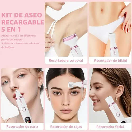 Depiladora Eléctrica 5 En 1 Facial Bikini Mujer Rosa For