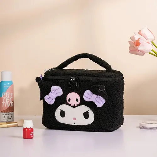 Estuche De Maquillaje De Felpa Portátil For Viaje Negro