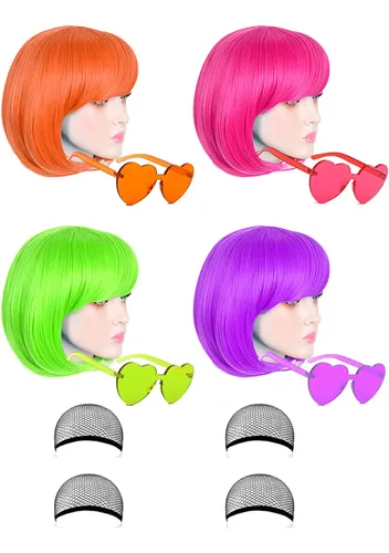 Cxre Pelucas Loho Magica Neón Corto Bob De Colores Ce