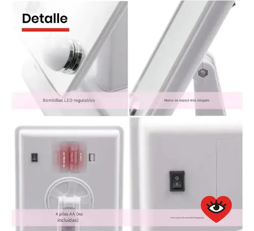 Espejo Rectangular Led 360° Maquillaje Portatil Veoquiero Negro