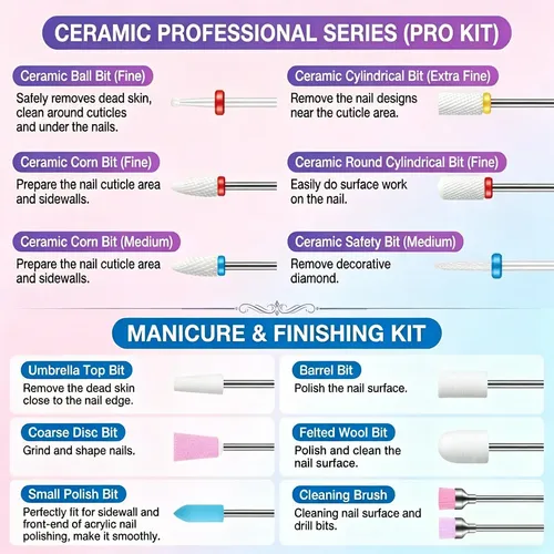 Set 30 Puntas Para Taladro De Uñas Con Estuche Plateado