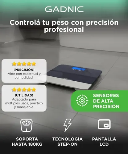 Balanza De Baño Digital Bluetooth Gadnic Lcd App Mide Grasa Color Gris Oscuro