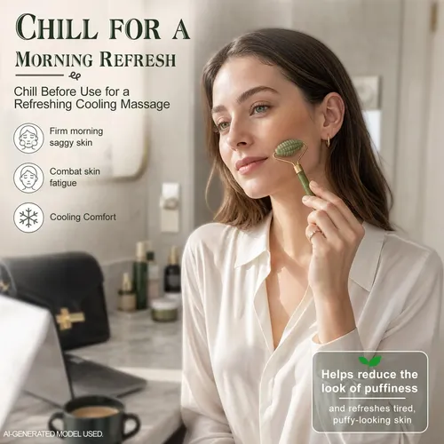 Set Masajeador Facial Jade Roller Gua Sha 3 Piezas Verde