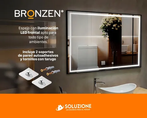 Espejo Premium Horizontal Rectangular Luz Led Frontal 90×70