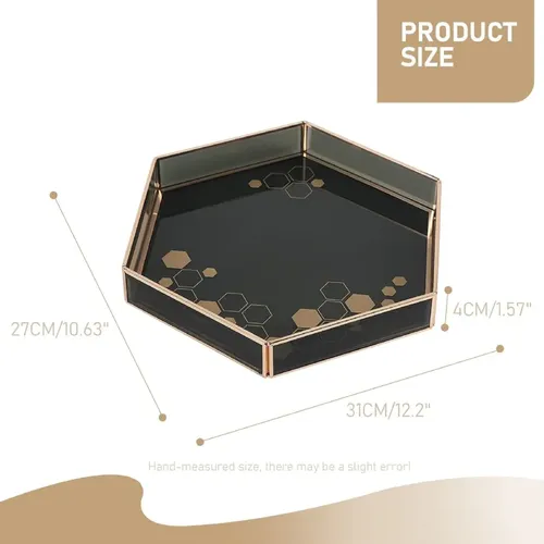 Bandeja Hexagonal De Vidrio – Maquillaje – Perfumes – Deco Negro