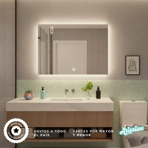 Espejo Luz Led Pared Smart Touch Dimmer Tritono Rectangular