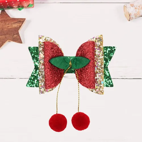 Moño Navideño Accesorio Para El Cabello De Cerezas
