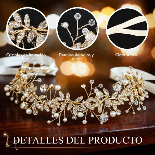 Tocado Novia Oro Cabello Pedreria Accesorios Tiara Diadem /s