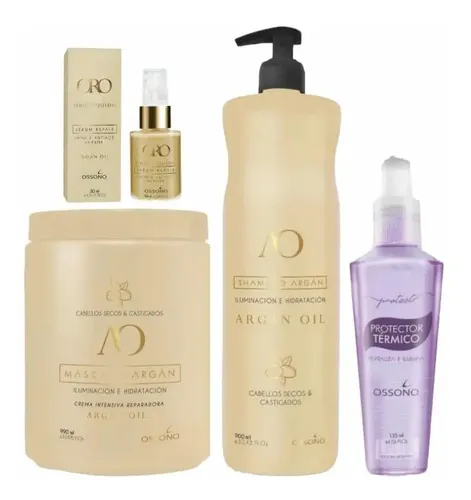 Combo Argan Ossono Shampoo Mascara Serum Protector Térmico