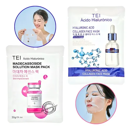 Mascarillas Faciales X2 Con Acido Hialuronico Hidratante Tei