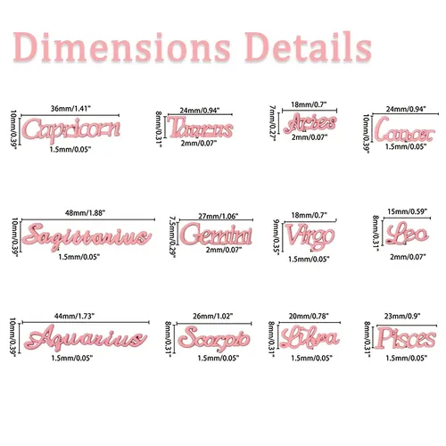 36pcs Letras Uñas Arte Zodiacal Aries Piscis Oro Plata Rosa