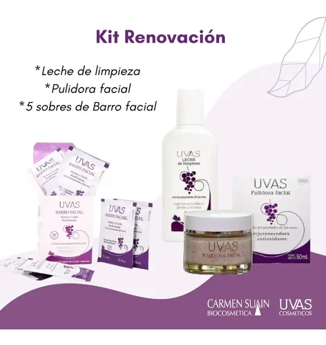 Kit Renovación (leche+pulidora+barro Facial) Uvas Cosméticos