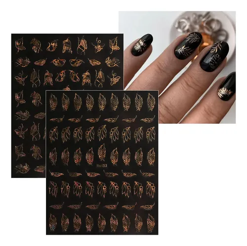 Jmeowio Pegatinas Para Uñas Flores Doradas 12 Hojas