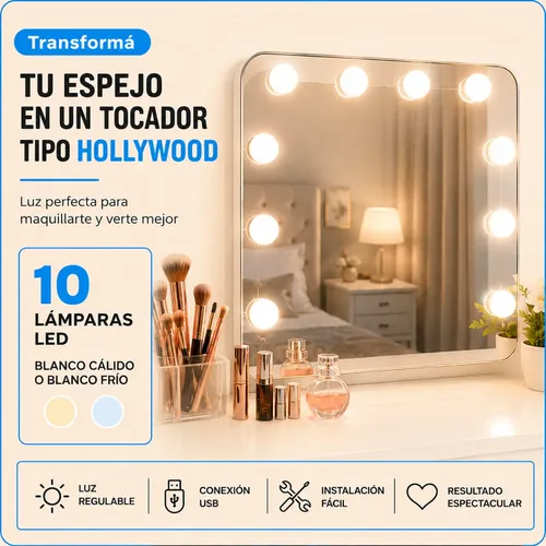 Kit Lamparas Led Espejo Tocador Luces Maquillaje Usb 220v