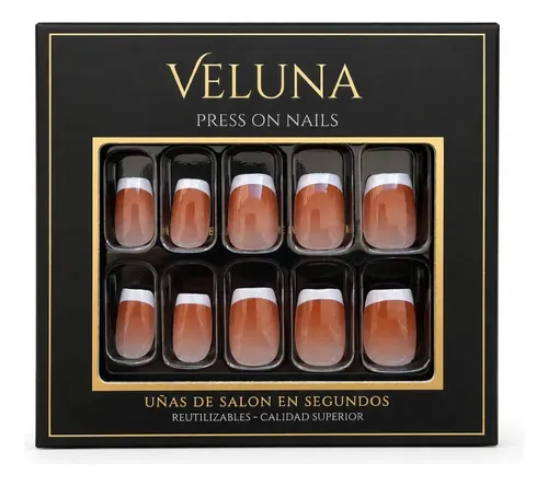 VELUNA Uñas Press On Francesitas Varios Diseños Reutilizables – Cuadrada Nude Caramelo