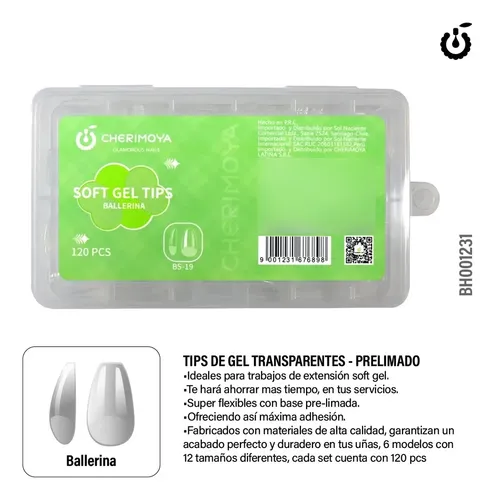 Tips Prelimado Coffin Corto Y Mas Soft Gel 120pcs Cherimoya