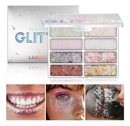 Paleta De Brillos Cuerpo Y Rostro Langmanni 8 Colores