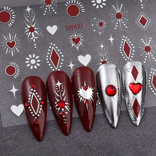 2 Hojas Calcomanías Para Uñas Diseño Corazones