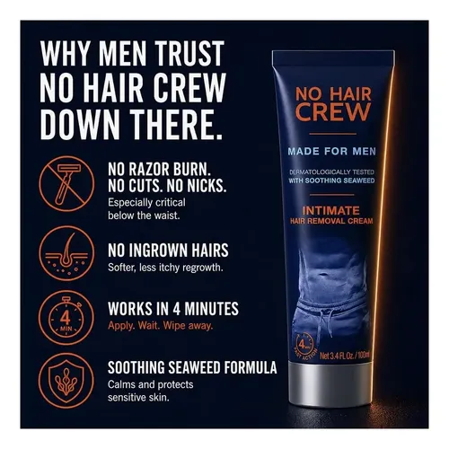 No Hair Crew Crema Depilatoria Íntima Hombre/ Sin Dolor