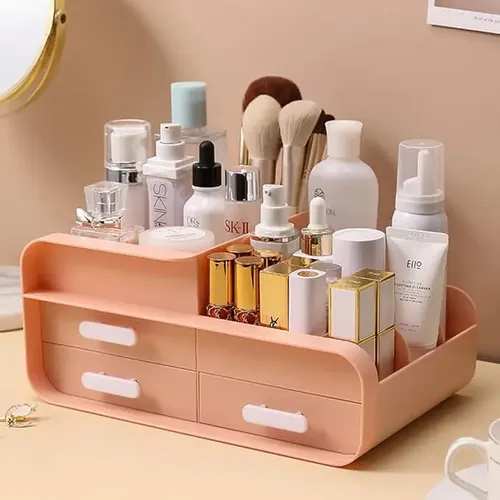 Organizador Maquillaje Cremas Escritorio Oficina Cajones Color Rosa Claro