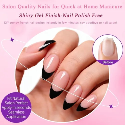 Uñas Postizas Stiletto Medium Claw Black French Tip