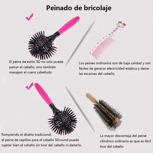 Cepillo Esférico Y Arcoíris Rizos Forma F Desenredar Cabello
