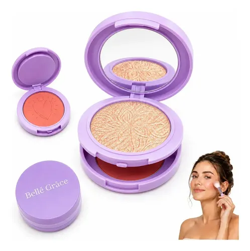 Rubor E Iluminador Tono 01 En Polvo 2 En 1 Maquillaje Rostro Veoquiero