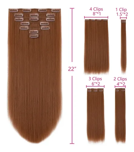 Extensiones De Cabello Lacio 55cm 7piezas Clip Cobrizo 1u