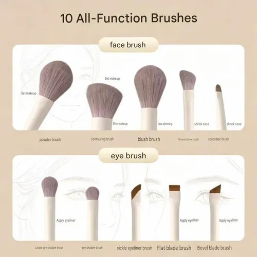 Set De 10 Brochas De Maquillaje De Cerdas Suaves Para Princi