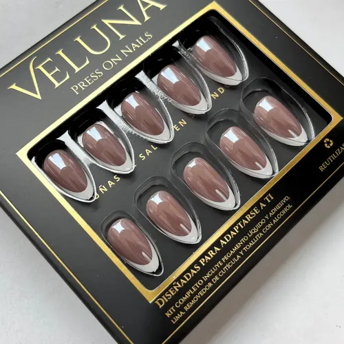 Uñas Press On Veluna – Soft Gel – Francesitas Clásicas 30u Almendras – Rosa Nude Oscuro