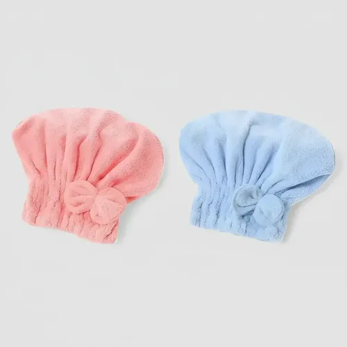 Toalla Turbante Microfibra Secado Rápido Pelo Gorro X2 Unid Rosa Y Celeste
