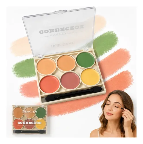 Paleta Corrector Ojos 6 Tonos Crema Pincel Espejo