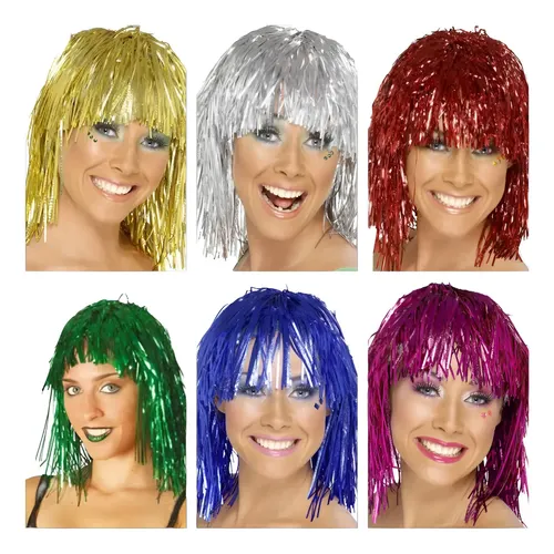 7 Pelucas Metalizadas Varios Colores Cotillón Carioca