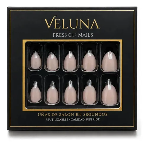 Uñas Press On Veluna Soft Gel Francesitas Clásicas 30u Full Black French Almendra