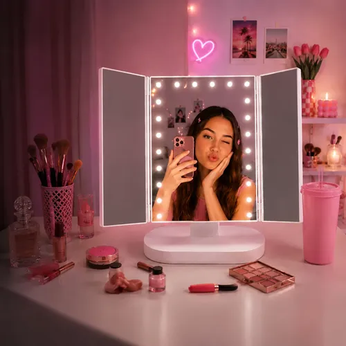 Espejo Led Makeup Tiktok Táctil 180° Luz Pro Blanco