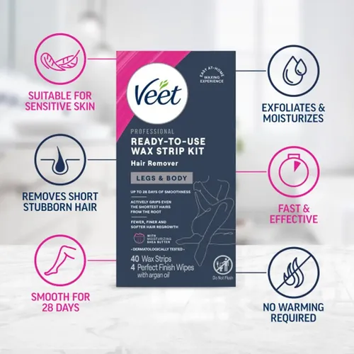Kit De Depilación Veet 40 Tiras Para Piernas Y Cuerpo
