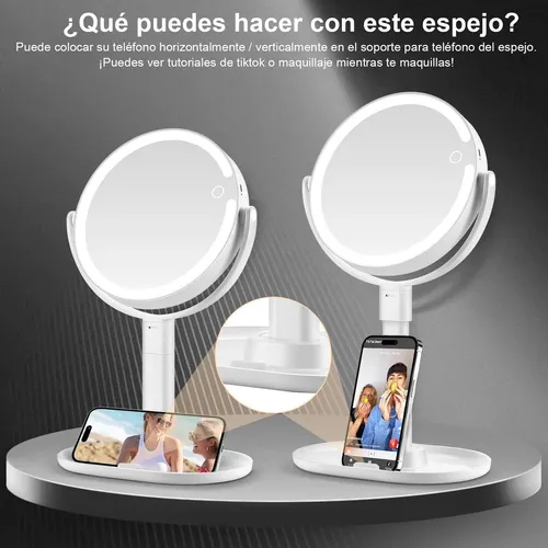 Espejo Cosmético Led Redondo Retráctil Con Doble (xy)