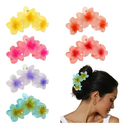 6 Pinzas For El Pelo Con Forma De Flor De Plumeria Y