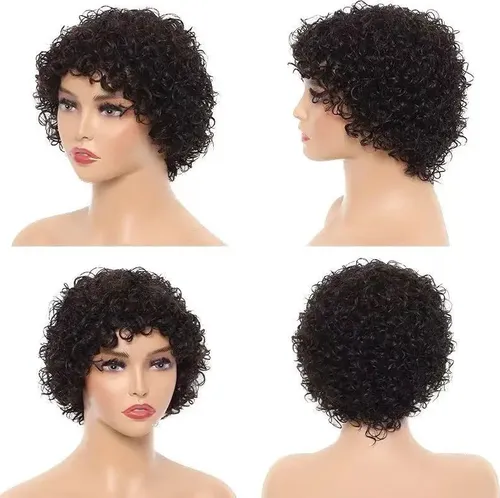 Peluca De Cabello Humano Natural Rizado Jerry Color Negro