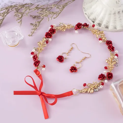 Accesorios Para El Cabello Pagow Corona De Flores Rojas Con