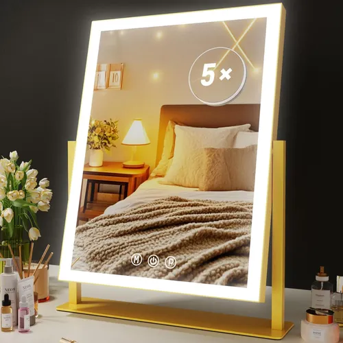 Espejo De Maquillaje Con Luces Led 43.7×34.5cm Dorado