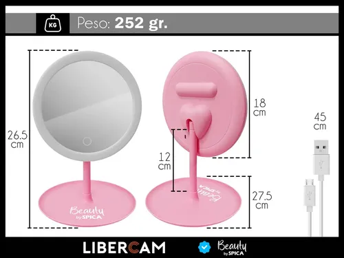 Espejo redondo de pie Sâmago Samago20 con luz fría de 29cm x 27.5cm con 18cm de diámetro corriente eléctrica marco blanco