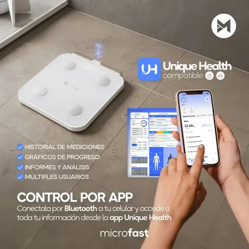 Balanza Digital Inteligente Masa Muscular 8 Electrodos Análisis Corporal Bioimpedancia App Bluetooth Recargable 180kg
