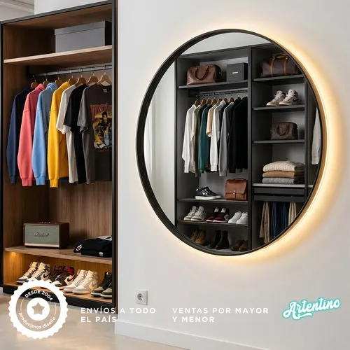 Espejo Led Pared Decorativo Baño Marco Hierro Redondo 70 Cm
