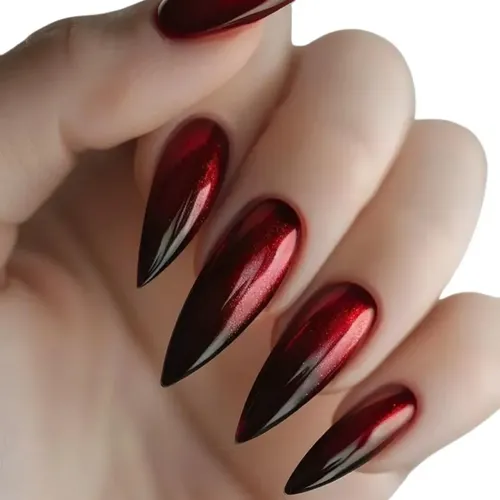 Uñas Press On Stiletto Largas Reutilizables Diseños Rojo Fuego Degradé Negro